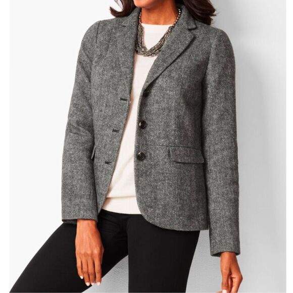 Talbots HERRINGBONE ABERDEEN SHETLAND BLAZER sz 10 - Picture 3 of 10